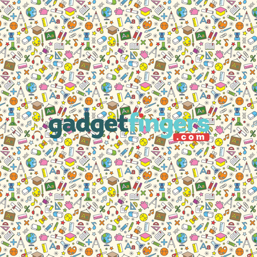 website logo with colorful collge of different academic tools and gadgets in the background